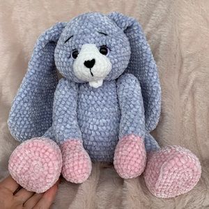 Handmade crocheted plush cute bunnny. Legs move. Sitting height 26cm /10inch.